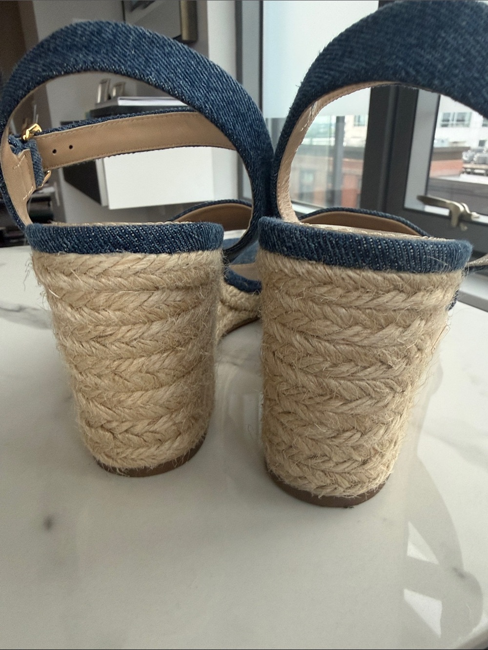 Prada Denim Wedge Sandal - with Gold Logo - Picture 4 of 6